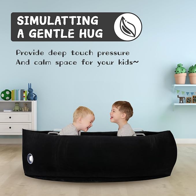 XLYLKS Peapod Sensory Chair 60", Inflatable Autism Sensory Pod - Provide Sensory Relief Therapy for Children 3+ with Special Needs, Games and Reading Loungers, Includes Air Pump (Black)