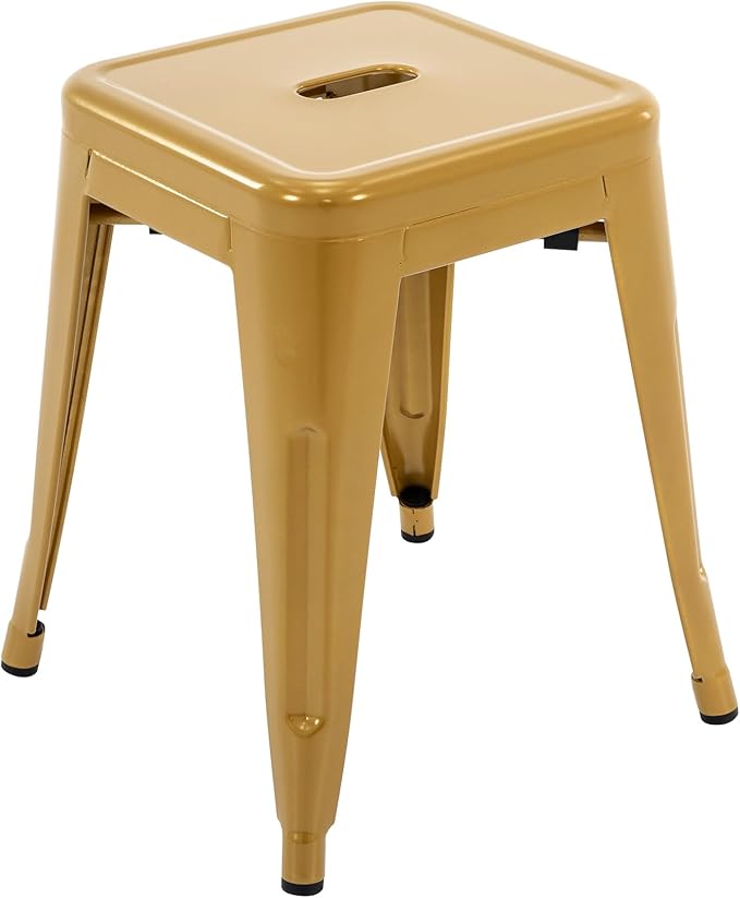 Brage Living 18 Inch Industrial Metal Stools Set of 2, Stackable Classroom Stools, Backless Metal Dining Chairs for Indoor Outdoor, Kitchen Short (Mustard Yellow)