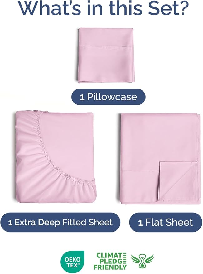 Extra Deep Pocket Twin XL Sheets - 3 Piece Breathable & Cooling Bed Sheets - Hotel Luxury Bed Sheet Set - Soft, Wrinkle Free & Comfy - Easily Fits Extra Deep Mattresses - Deep Pocket Light Pink Sheets