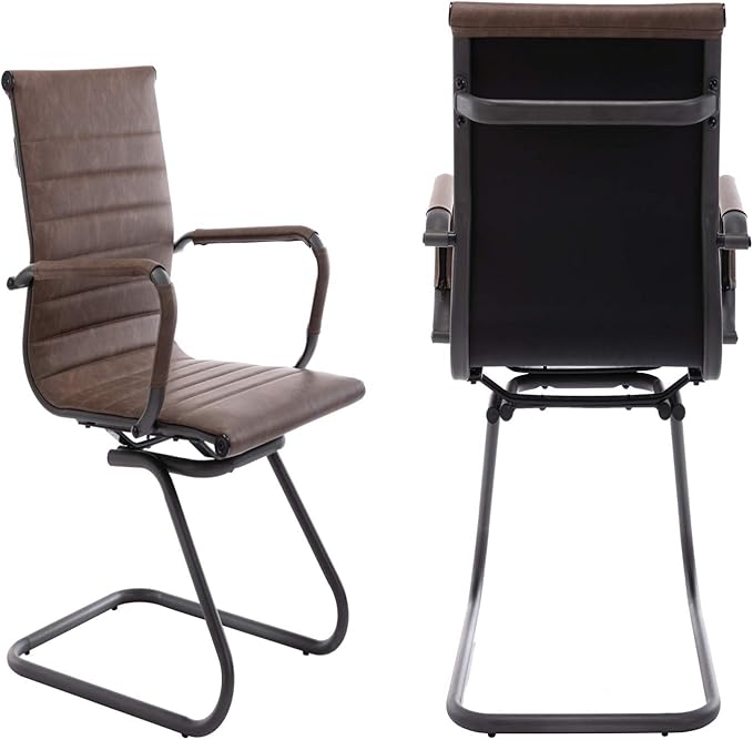 DM Furniture Office Reception Chairs No Wheels Leather Conference Chairs Back Support Guest Chair, Set of 2 (Vintage Charcoal)