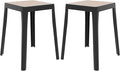 LeisureMod Tresse Mid-Century Modern Square Plastic Dining Stool Set of 2, Stackable Accent Stools with Breathable Seat, Lightweight Seating for Kitchen, Dining Room, Bedroom, or Entryway (Black)