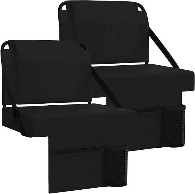 2pcs Stadium Seat for Bleachers with Back Support，Portable Bleacher Chairs with Back and Cushion，Includes Shoulder Strap and Cup Holder