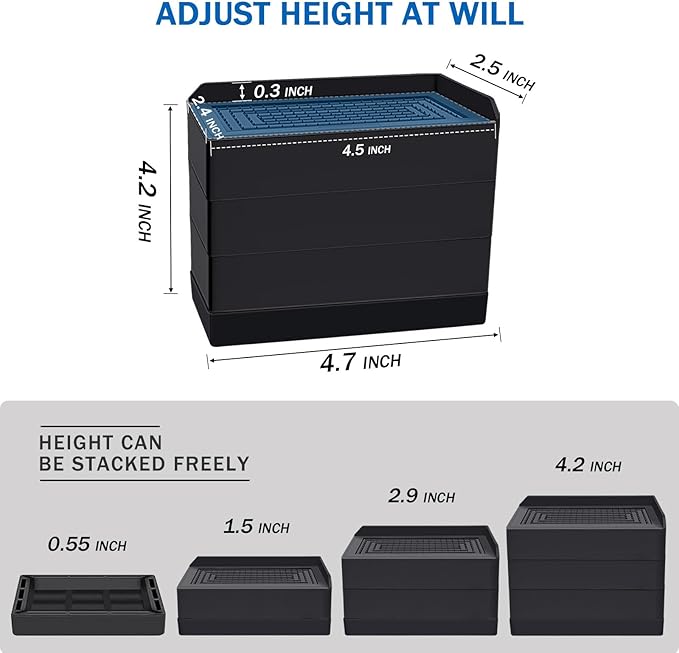 ANNKUT Furniture Risers 4 inch, Heavy Duty Furniture Elevator in Heights of 1.5, 3 or 4 Inch，Rectangle Raising Blocks for Bed, Couch, Desk, Sofa, Tables,Support Up to 1,300 Lbs (4 Pack-Black)