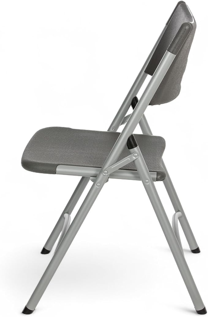 OEF Furnishings OEF600 Series High Back Folding Chairs, Blow-Molded Polyethylene Commercial-Grade Seating for Indoor and Outdoor Use, 500 lb Weight Capacity, 4-Pack (Charcoal Gray)