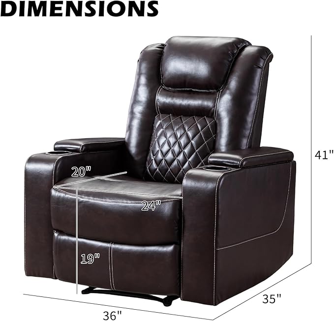 CANMOV Electric Power Recliner Chair Set of 5, Breathable Leather Home Theater Seating with Hidden Arm Storage, Power Recliner Chair for Living Room with USB Ports and Cup Holders,Brown