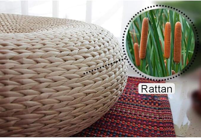 Handwoven Banana Leaf Pouffe Chair - Round Floor Seat with Padded Cushion for Comfort - Eco-Friendly Seating Solution for Home Decor and Relaxation