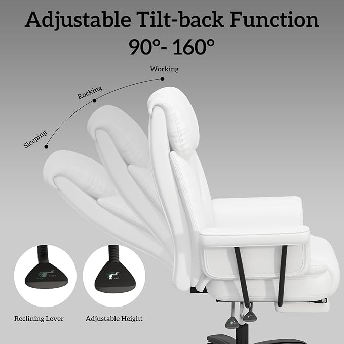 GYI Criss Cross Chair with Wheels, 160°Big and Tall Reclining Office Desk Chair with High Back, Wide Seat, Arms, Footrest, White