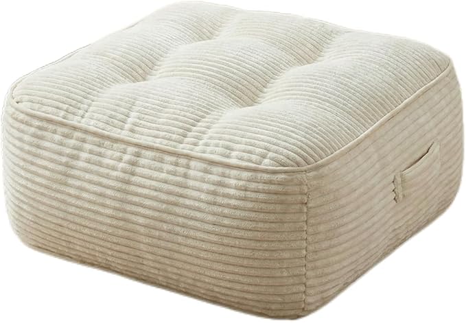 11In Washable Floor Pillow for Adults, Yoga & Meditation Cushion with Handle, Square Large Pillows Seating with Removable Tufted Corduroy Cover for Tatami Living Room Board Games, Cream