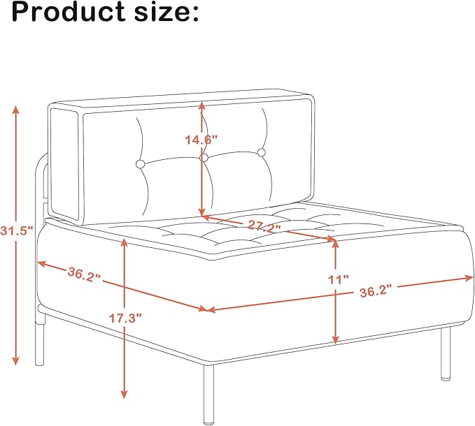 MCombo Modular Sofa Couch with Removable Cushion, Accent Sofa Chair, Upholstered Sofa for Living Room, Apartment, Office (Chocolate, Middle Seat)