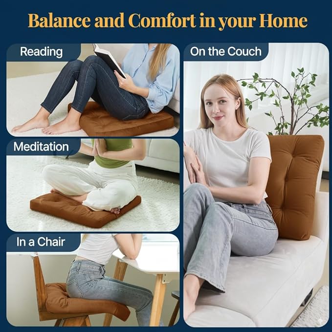 Velvet Floor Pillow,Square Large Pillows Seating for Adults, Brown Tufted Cushions for Meditation, Yoga, Tatami, Living Room, Chair, Machine-Washable & Dryer-Safe, Brown, 22x22 Inch