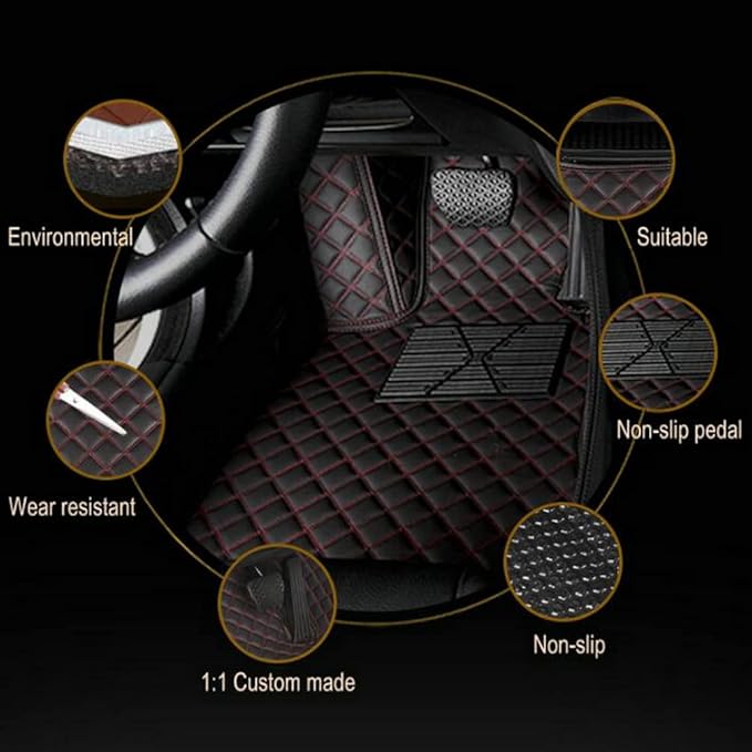 TAHALI Custom Colors Car Floor Mats Black Pink for 99.9% Sedan SUV Sports， All-Weather Liners Car Floor mat，Luxury Leather Automotive Floor Mats (Wine Red,3D Floor Mats)