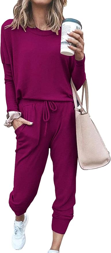 PRETTYGARDEN Women Fall 2 Piece Lounge Outfit Long Sleeve Tops High Waisted Jogger Pants Set Spring Travel Clothes Tracksuit