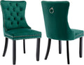 YeahFurn Green Mid Century Modern Dining Chairs Set of 2, Velvet Upholstered Kitchen & Dining Room Chairs with Nailhead Trim & Solid Wood Legs, Elegant Sillas De Comedor (Green, 2 Pcs)