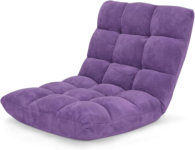 GOFLAME 14-Position Folding Floor Chair, Padded Gaming Lazy Sofa Chair with Adjustable Backrest, Couch Recliner, Sleeper Bed Lounge Chair for Reading, Gaming, Meditating (Purple)