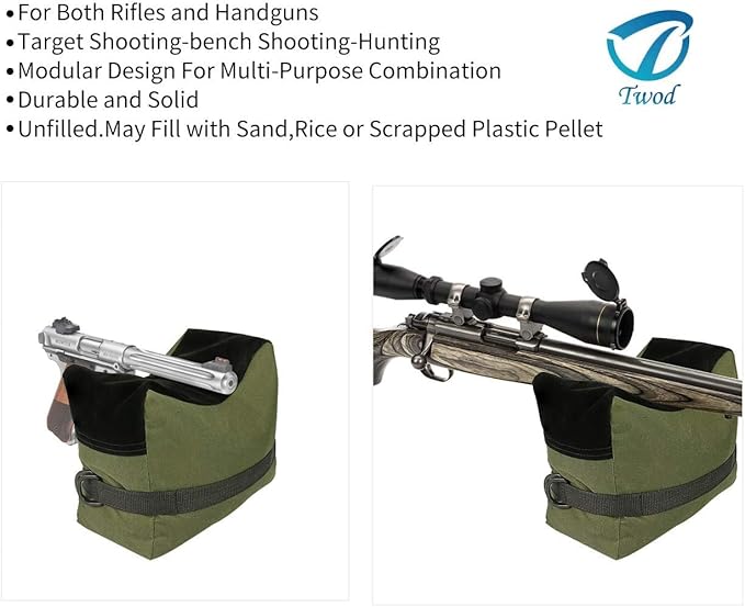 Twod Outdoor Shooting Rest Bags - Target Sports Bench Rest with Front & Rear Support SandBag Stand Holders for Gun Rifle Shooting Hunting Photography - Unfilled