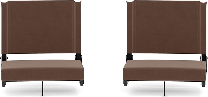 Flash Furniture Grandstand Portable Stadium Seats for Bleachers or Benches, Folding Padded Stadium Chairs with Handle, Pack of 2, 500 lb. Weight Capacity, Brown
