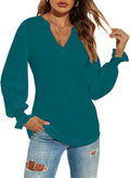 Romanstii Women's Casual V-Neck T-Shirts Loose Puff Long Sleeve Tops Tunic Blouses