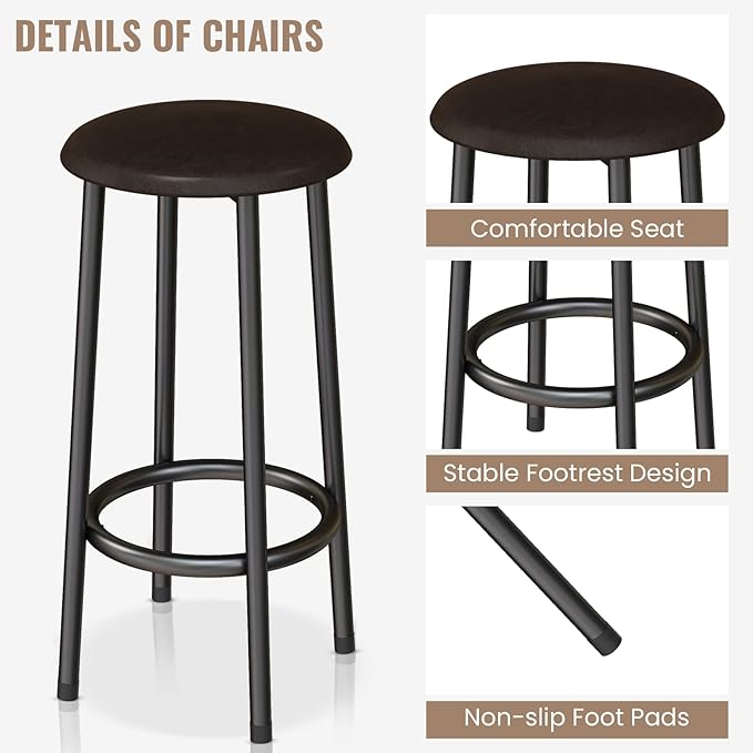 Lamerge 3 Piece Bar Table and Chairs Set,Industrial Kitchen Island Table with Storage and Seating,Faux Marble Kitchen Tables Set for 2 with Shelves,Counter Height Table Set for Small Space,White