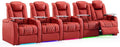 Weilianda Home Theater Seating Top Grain Leather Zero Gravity Recliner Chair Power Headrest Recline Movie Seat Gaming 7 Colors Mood Light Sofa with Tray Table USB Charge Row of 5 Loveseat Right Red