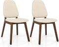 Giantex Wooden Dining Chairs Set of 2, Linen Fabric Upholstered Dining Room Chairs w/Rubber Wood Frame, Padded Seat, Curved Back, Mid-Century Modern Kitchen Side Chair for Home Living Room