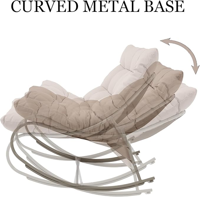 DAYAOUTDOOR Rocking Chair Outdoor Set of 2, Extra Wide Outdoor Chair with Cushion, Patio Rocking Chairs with Ottoman, Patio Papasan Rocking Chairs for Porch, Garden, Lawn, Khaki
