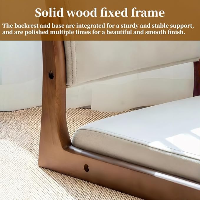 Japanese Style Legless Floor Chair with Back Support, Wooden Tatami Meditation Chair with Cushion, Low Sofa Floor Seat for Living Room, Bedroom, Bay Window(Sherpa 1)