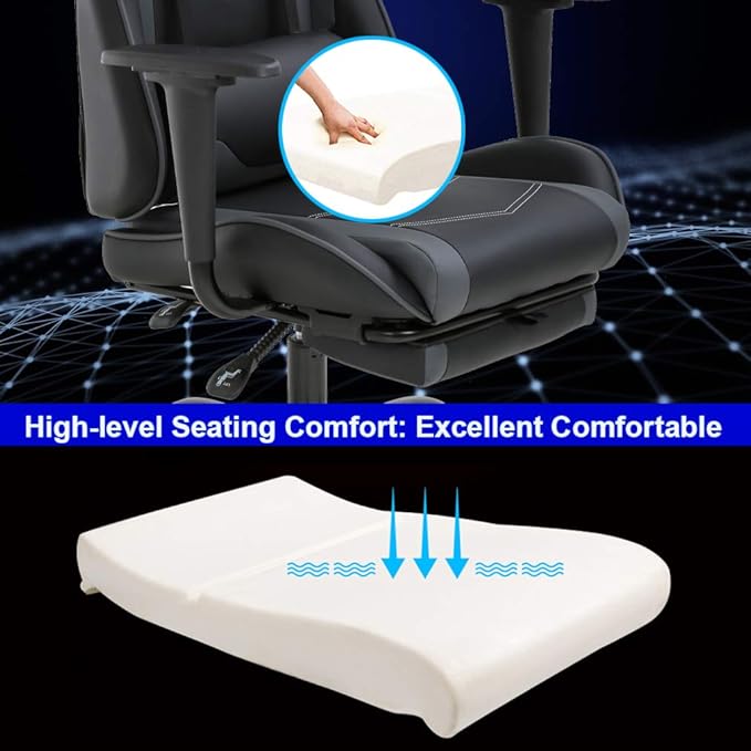 BestOffice | Ergonomic Gaming Chair | Grey | Reclining Computer Chair with Lumbar Support, Headrest Pillow, Adjustable Footrests | 360 Swivel with Heavy Duty Wheels | for Home & Office