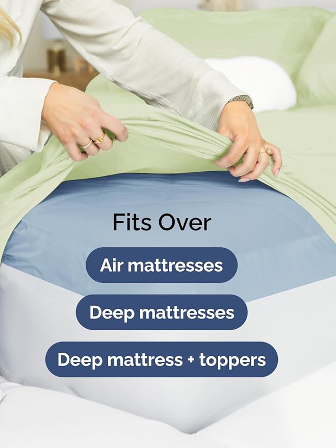 Extra Deep Pocket Cal King Sheets - 4 Piece Breathable & Cooling Bed Sheets - Hotel Luxury Bed Sheet Set - Soft, Wrinkle Free & Comfy - Easily Fits Extra Deep Mattresses - Light Sage Green Sheets Set
