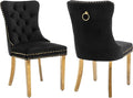 YeahFurn Mid Century Modern Dining Chairs Set of 2, Black Velvet Upholstered Tufted Back, Kitchen & Dining Room Chairs, Gold Metal Legs, Nailhead Trim, Sillas para Comedor (Black, 2 Pcs)
