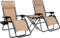 Amazon Basics Outdoor Patio Mesh Adjustable Zero Gravity Lounge Chair Recliners set of 2 with Side Table, 35 x 26 x 43 inches, Beige