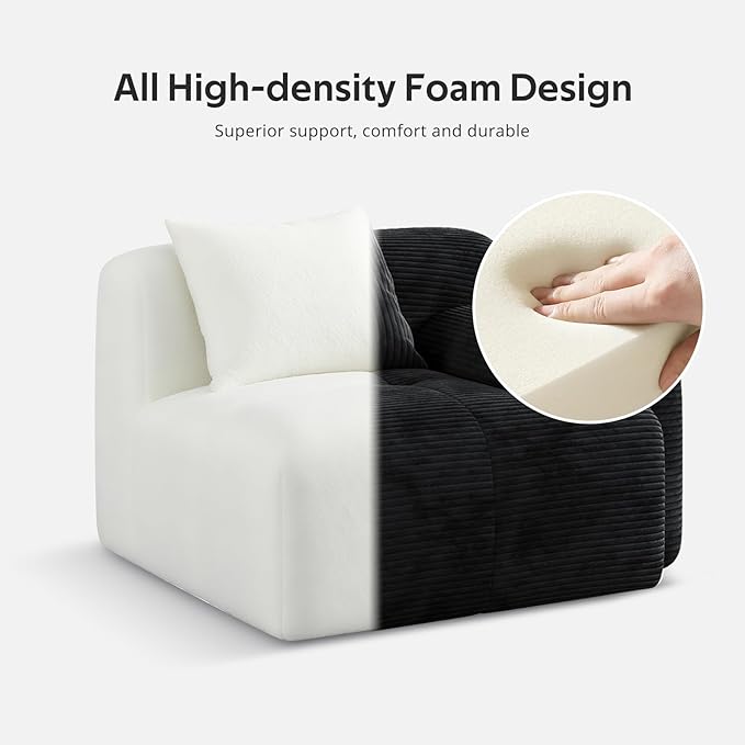 Aosaifen Modern L-Shaped Modular Sectional Sofa for Living Room，Oversized 3-Seater Couch with Deep Seat and Movable Ottoman – No Assembly,Comfortable Corduroy Fabric Boneless Sofa(Dark Gray) (Black)