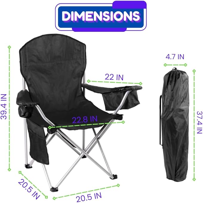EZONE 4-Pack Camping Chairs with Built-in Ice Cooler, Portable Chair, Storage Pocket, Cup Holder, and Carry Bag Perfect for Camping, Tailgating, Fishing, Beach, and Lawn (4, Black)