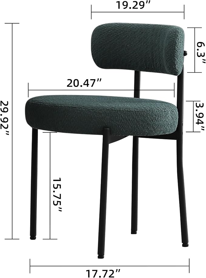 DYHOME Green Dining Chairs Set of 2, Mid-Century Modern Dining Chairs, Kitchen Dining Room Chairs, Curved Backrest Round Upholstered Boucle Sherpa Dining Chair with Black Metal Legs
