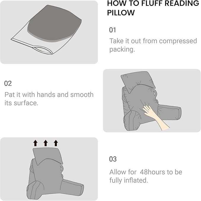 Unisakey Portable Reading Pillows with Headrest for Bed Sitting Up(Black Oeko-Tex), Velvet Back Pillow with Arms & Pockets for Adults, Support Memory Foam Bed Pillow for Dorm/Reading/Watching/Gaming