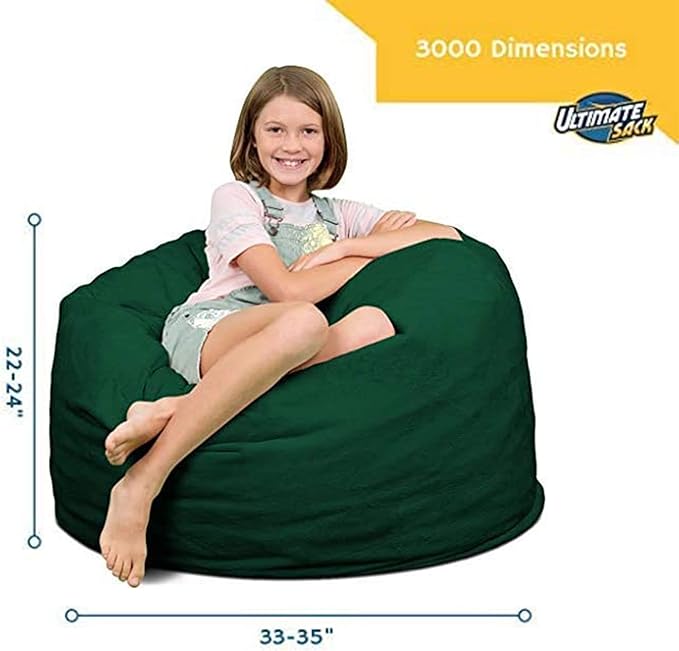 ULTIMATE SACK 3000 3-Foot Bean Bag Chair, Hunter Suede Cover – Oversized Foam Lounger, Floor Seat, Small Sofa, or Couch Bed for Living Area, Gaming Room, or Reading Lounge