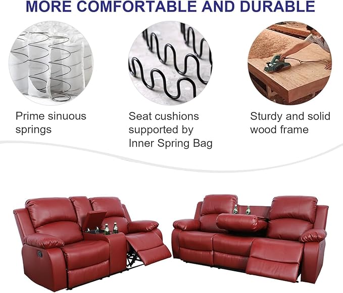 AYCP Bonded Leather Living Room Furniture Set Reclining Sofa Set Loveseat Furniture Sets in Living Room Sofa Recliners (Sofa+Loveseat, Red)