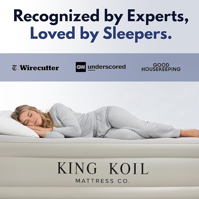 King Koil Luxury Twin Air Mattress with Built-in High Speed Pump for Camping, Home & Guests - 16" Twin Size Double High Airbed Luxury Inflatable Blow Up Mattress Waterproof