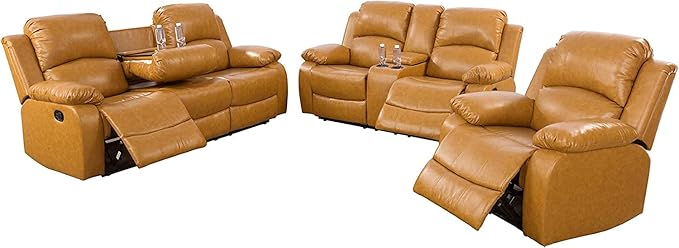 AYCP Bonded Leather Living Room Furniture Set Reclining Sofa Set Loveseat Furniture Sets in Living Room Sofa Recliners (3 Pieces, Ginger)