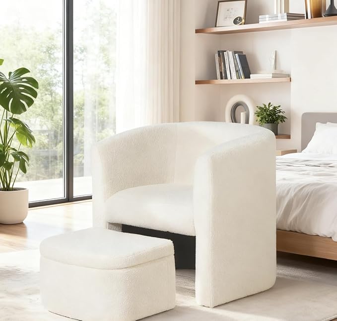MALOL Mid-Century Velvet Living Room Chair Set of 2 with Storage Ottoman, Space-Saving Accent Chairs for Bedroom/Reading Spaces/Office, Cream