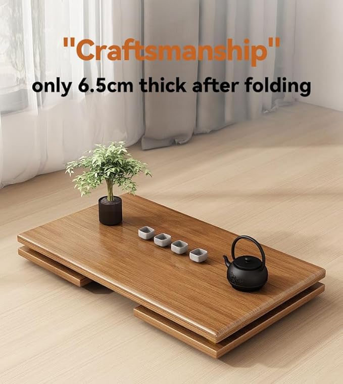Ekjkldo Folding Coffee Table, Foldable Japanese Floor Table No Assembly, Low Coffee Table for Sitting On The Floor, Small Coffee Tables for Living Room Meditation Tea Room Tatami Dining 39.4 Inch
