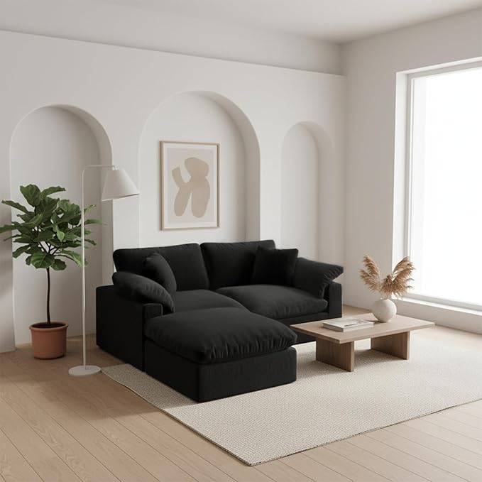 Forest aesthetics L-Shaped Modular Cloud Sectional Sofa, 2-Seater with Chaise,Modern Down Filled Detachable Couch for Living Room, Office & Small Apartment,Black