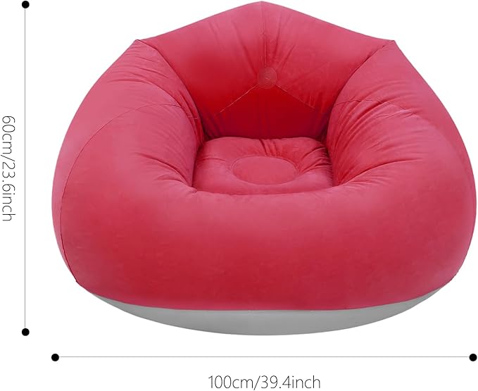 DYRABREST 6 Pcs Bean Bag Chairs for Adults, Inflatable Chairs with Foot Pump, Red Folding Blow Up Couch, Flocking Portable Lazy Sofa for Movie Night, Living Room, Camping, 220lbs Load Capacity