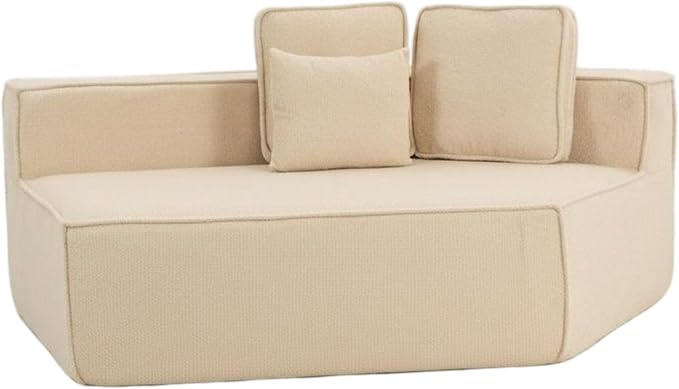 EPOFIT 1-Seater Teddy Fleece Modular Sofa Chair, Low-Profile Floor Seat with Wide Cushion and All-Foam Support, Right-Facing Design, Compressed Packaging – Beige