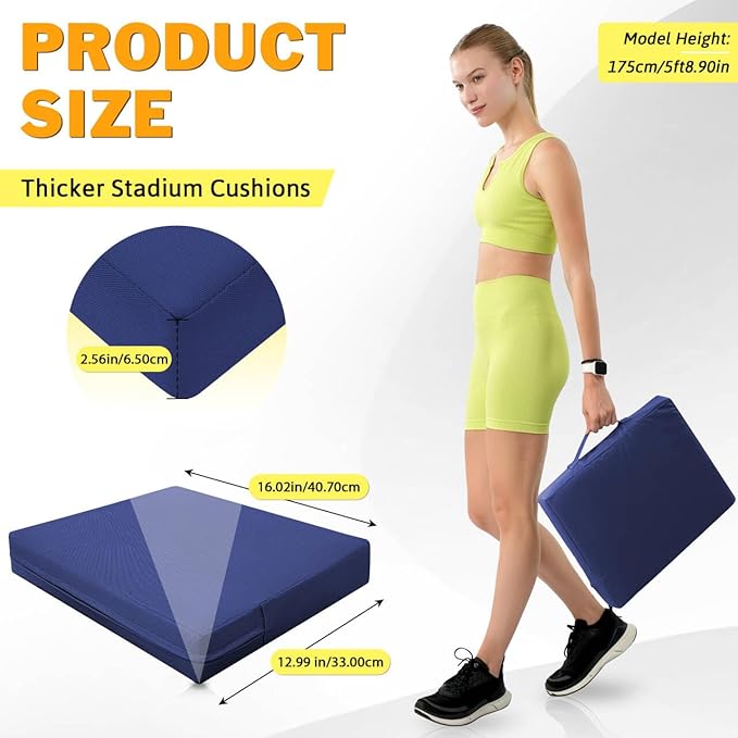 2 Pcs Stadium Seat Cushions Water-Repellent Bleacher Seat Cushions Indoor & Outdoor Seat Cushion for Bleachers Portable Stadium Cushion for Sports Events, Office Chairs, Beaches