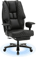 500lb Big and Tall Office Chair, Reclining Office Chairs with Footrest, High Back Leather Executive Computer Chair with Wheels Recliner Home Desk Chairs with Lumbar Support for Heavy People,Black