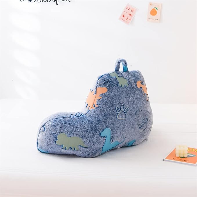 Holawakaka Glow in The Dark Reading Pillow for Sitting up in Bed Sofa Kids Teens, Luminous Dinosaurs Backrest Pillow with Arms, Boys Girls Back Support Cushion for Couch Floor Nursery Playroom