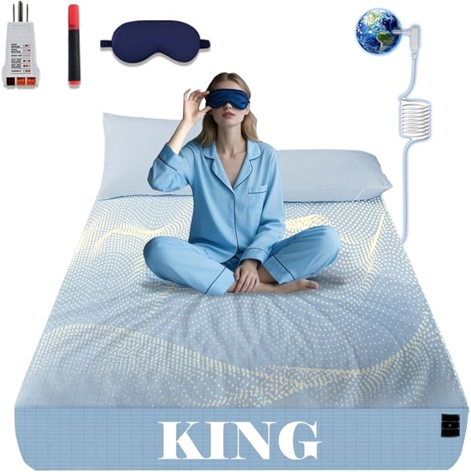 NAGS® Grounding Sheets,Grounding Bedding Sheet, Soft Cotton with Pure Silver Fitted Grounded Sheet for Improved Sleep,Pain Relief (Sky Blue, King,78 * 80 * 13.5inch)