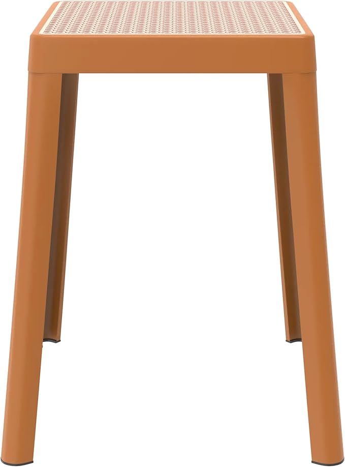 LeisureMod Tresse Mid-Century Modern Square Plastic Dining Stool Set of 2, Stackable Accent Stools with Breathable Seat, Lightweight Seating for Kitchen, Dining Room, Bedroom, or Entryway (Yellow)