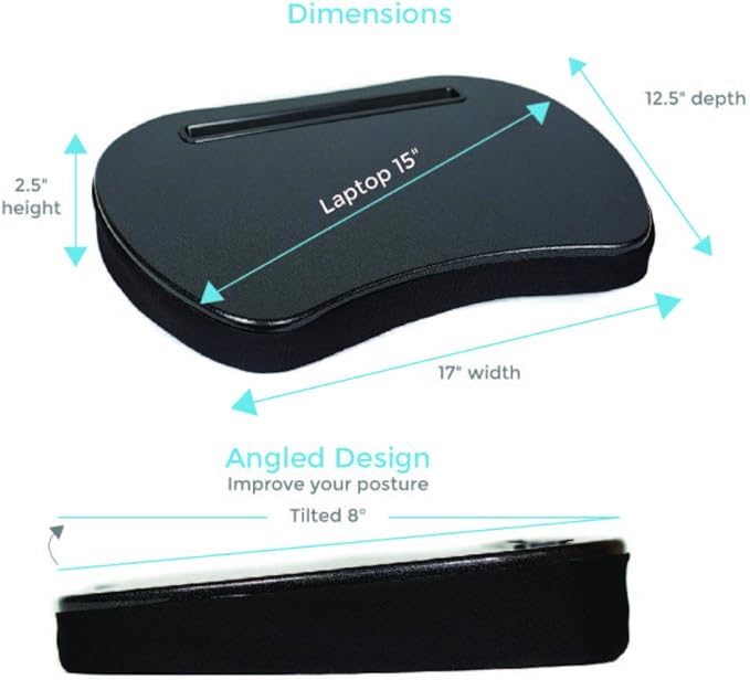 Sofia+Sam Mini Lap Desk with Memory Foam Cushion | Tablet Slot and Handle | Fits Laptops Up to 15" | Tablets Up to 9.6" | Black | Portable Travel Desk | Reading Writing and Coloring