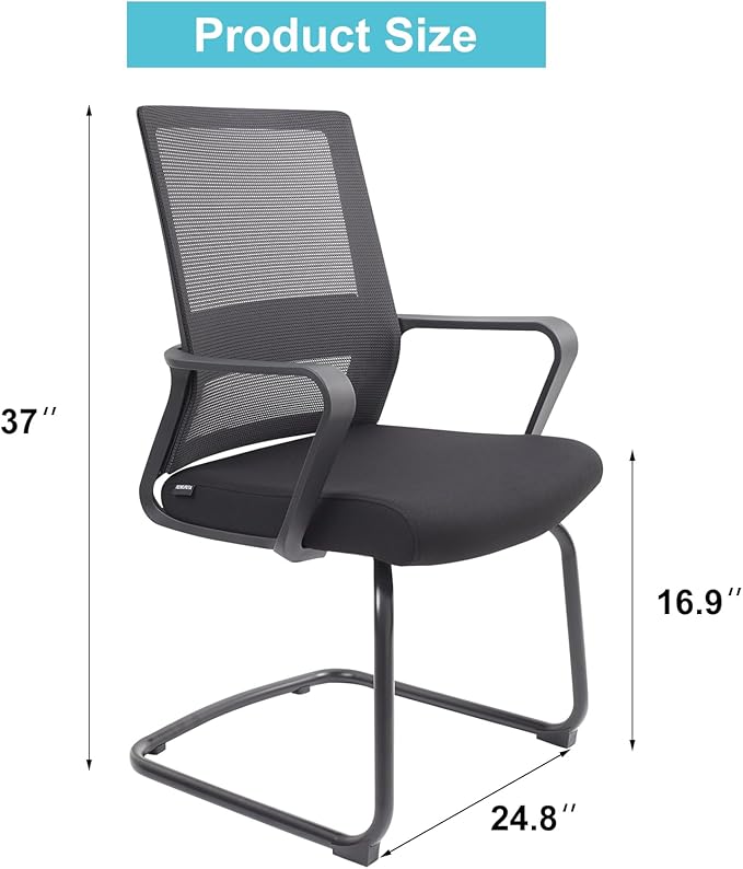 2 Pack Reception Chairs with Sled Base Mid Back Mesh for Conference Waiting Meeting Guest Room
